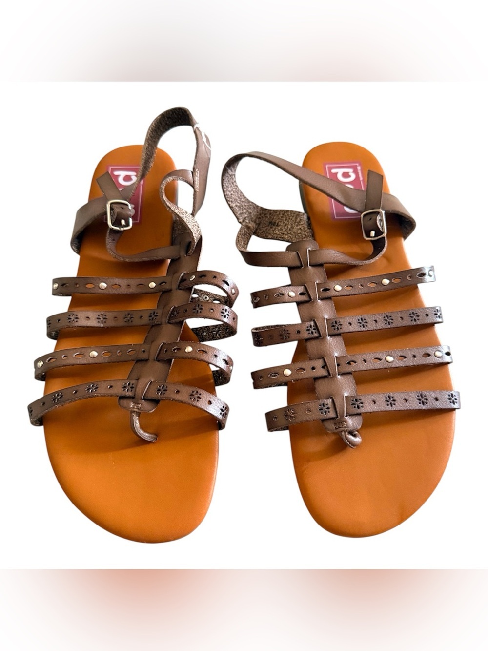 POP Brown Leather Strappy Gladiator  Sandals. NWOT 
Size 10